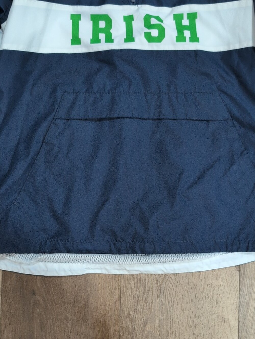 Notre Dame Sport-Tek Navy Hooded Pullover with White Stripe & Green IRISH - Picture 5 of 7